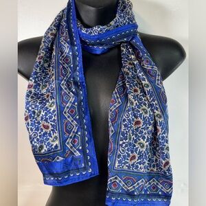 Elegant Blue Silk Paisley Scarf